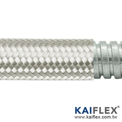 PAG13SB - Conducto de metal flexible trenzado, gal&#xF3;n de bloqueo cuadrado, trenzado de acero inoxidable