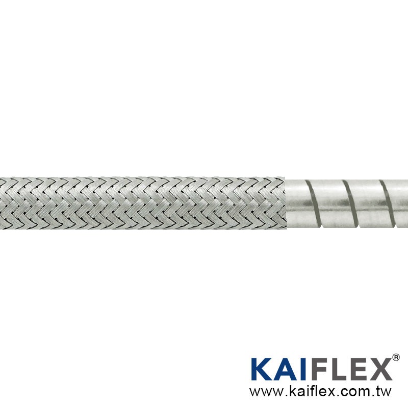 KAIFLEX - Tubo mono bobina de aço inoxidável MC1-J-SB (maior rigidez) + trança de aço inoxidável