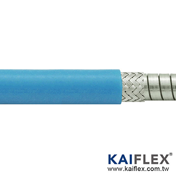KAIFLEX - Conduíte mono bobina de aço inoxidável + trança de cobre estanhado + capa de PVC