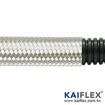 KAIFLEX - Pipa bergelombang plastik, jalinan baja tahan karat, PA6 (V0 / V2)