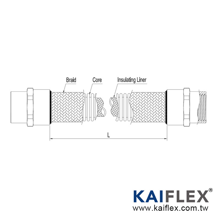 KAIFLEX - UL / IECEx 방폭 금속 호스, 방폭 및 방진형, 양쪽 끝 부분에 내부 스레드 커넥터(1/2&quot;~2&quot;)