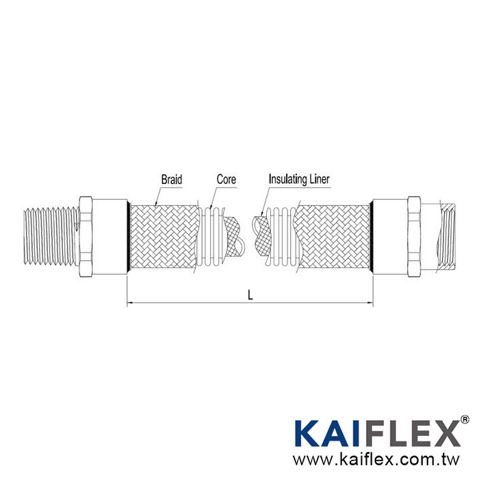 KAIFLEX - UL / IECEx 防爆金屬軟管，隔爆防塵型，一端內螺紋接頭一端外螺紋接頭 (1/2"~2")