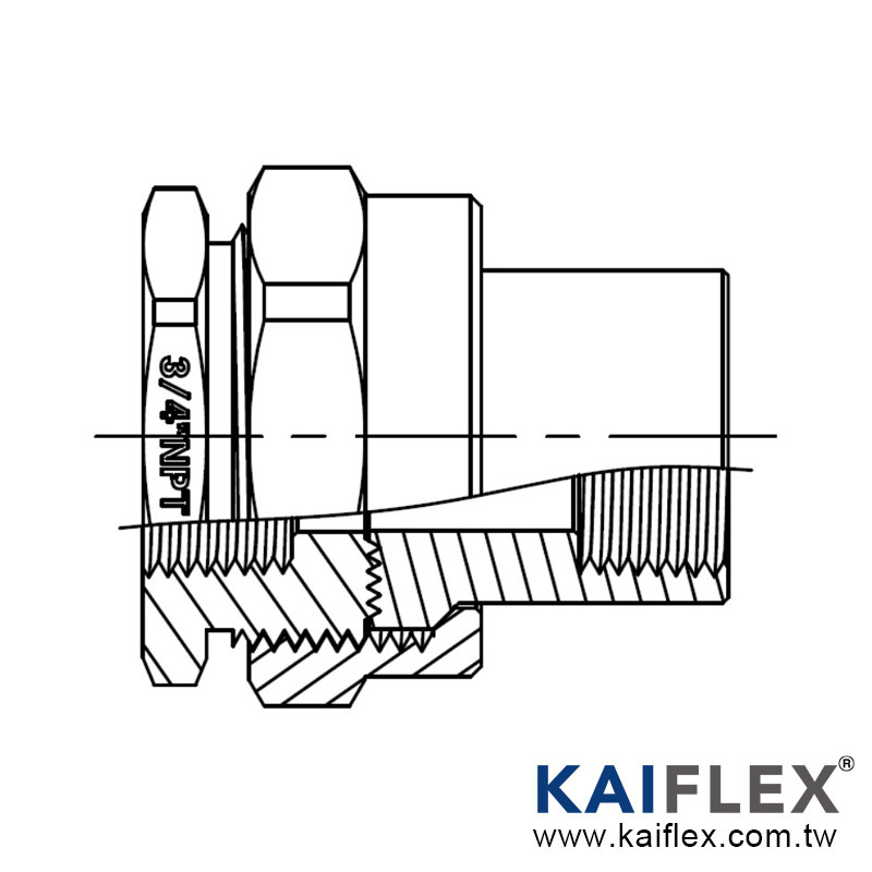 Adaptor selang tahan ledakan UL, 180 derajat, tipe ulir internal di kedua ujungnya (KF--LK-F)