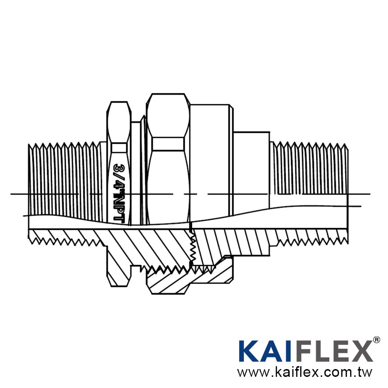 Adaptor selang tahan ledakan UL, 180 derajat, tipe ulir eksternal di kedua ujungnya (KF--LK-M)