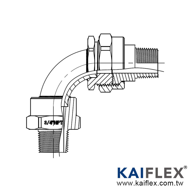 Adaptateur de couplage flexible antidéflagrant UL, type coude à 90 degrés, deux adaptateurs mâles (KF - XG-M)