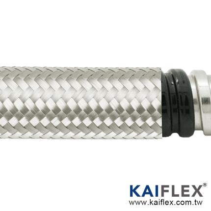 KAIFLEX &#x2013; EMV-abschirmendes, geflochtenes, flexibles Metallrohr, Square-Lock-SUS, PVC-Mantel, Edelstahlgeflecht