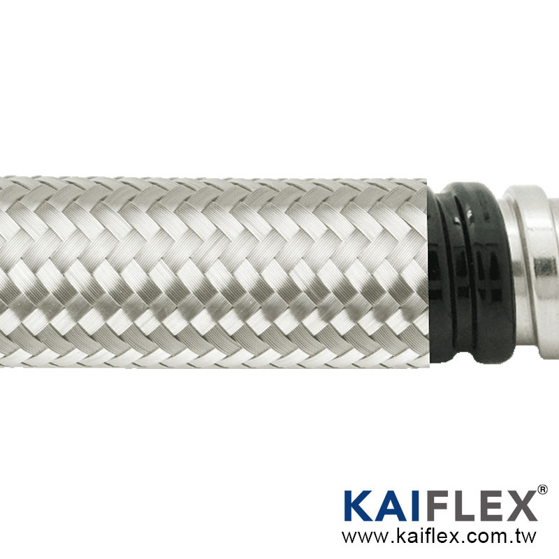 KAIFLEX - قناة معدنية مرنة مضفرة التدريع EMC ، SUS قفل مربع ، سترة PVC ، تجديل الفولاذ المقاوم للصدأ